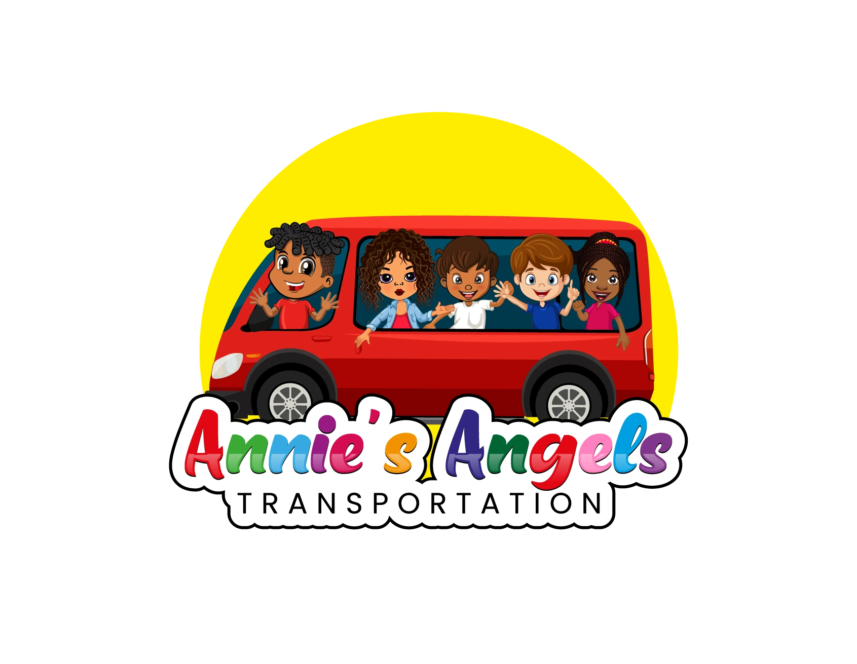 Annie's Angels Transportation — colorful bus with children logo